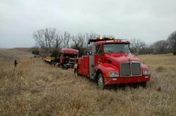 red truck towing